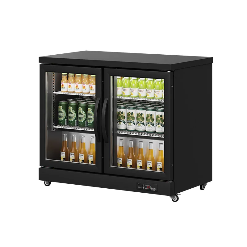 2 doors fridge glass beverage display fridge party ice drink back bar bottle built in wine cooler under counter