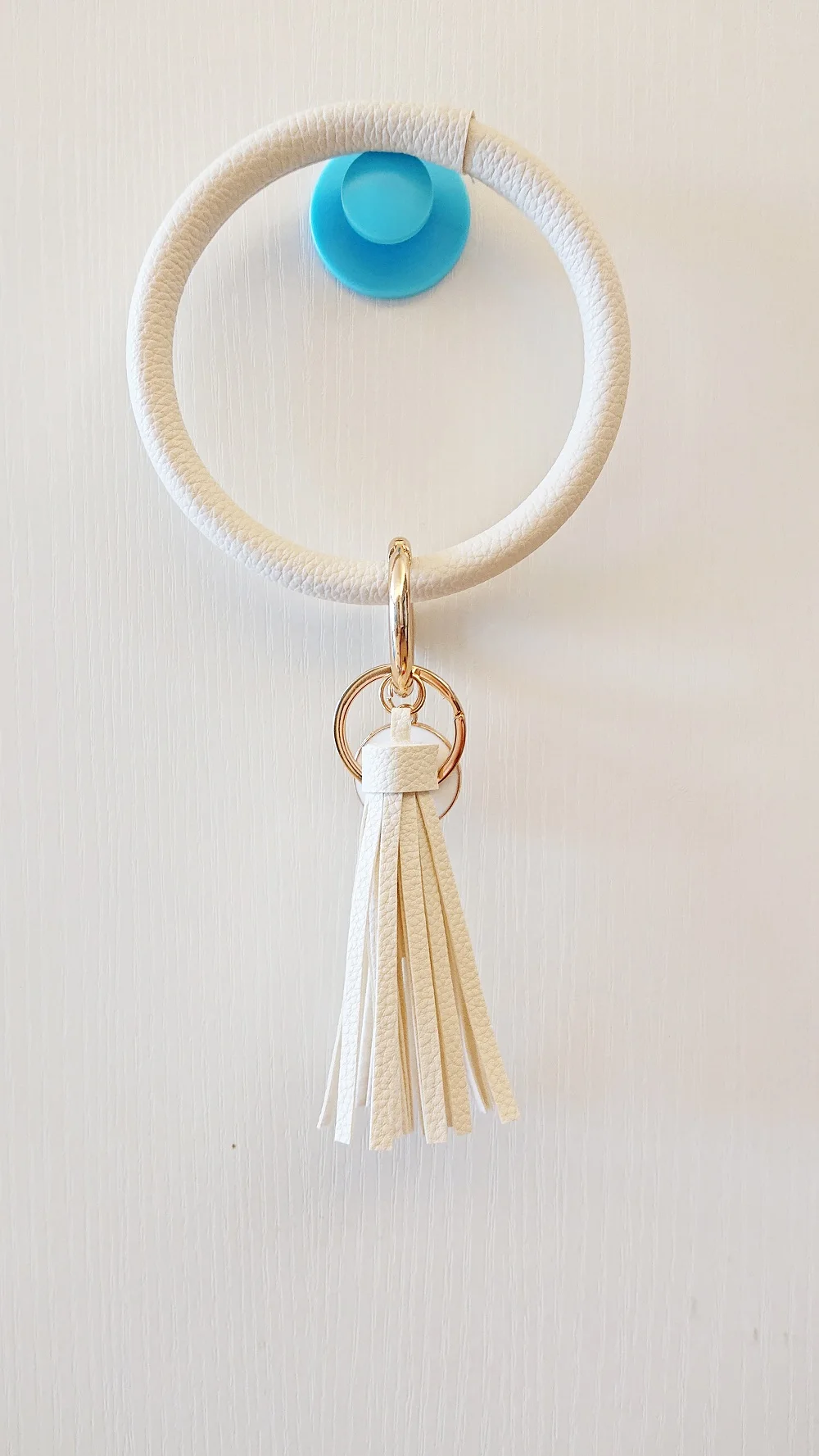 Wristlet Keychain Bracelet,Bangle Keyring - Big O Key Ring Leather Tassel Bracelet Key Chain Holder For Women Girl