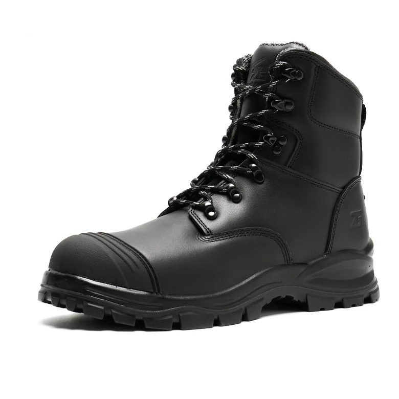 steel plate anti-pierce safety boots genuine leather work shoes with PU outsole Customized black high cut safety shoes for men