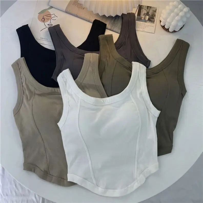 Women Summer Sleeveless Black White Tank Top Crop Tops Lady Custom Logo Fitness Bodybuilding Training T-shirt Vest