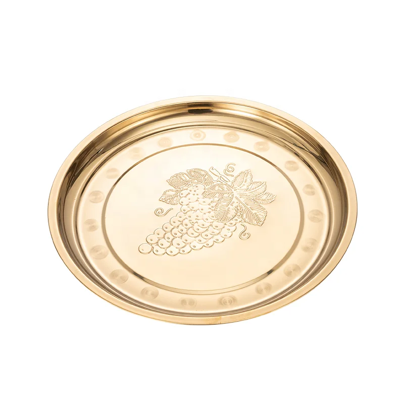 Круглый Большой сервировочный поднос разных размеров из нержавеющей стали, набор обеденных тарелок для ресторана и общественного питания