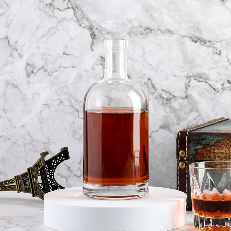 Custom clear round shape 500ml 700ml 750ml glass bottles flint glass wine vodka bottle suppliers