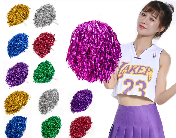 Girl Boy School Sports Dance Team Spirit Cheer Shiny and Metallic Cheerleading Pom Poms with Handle
