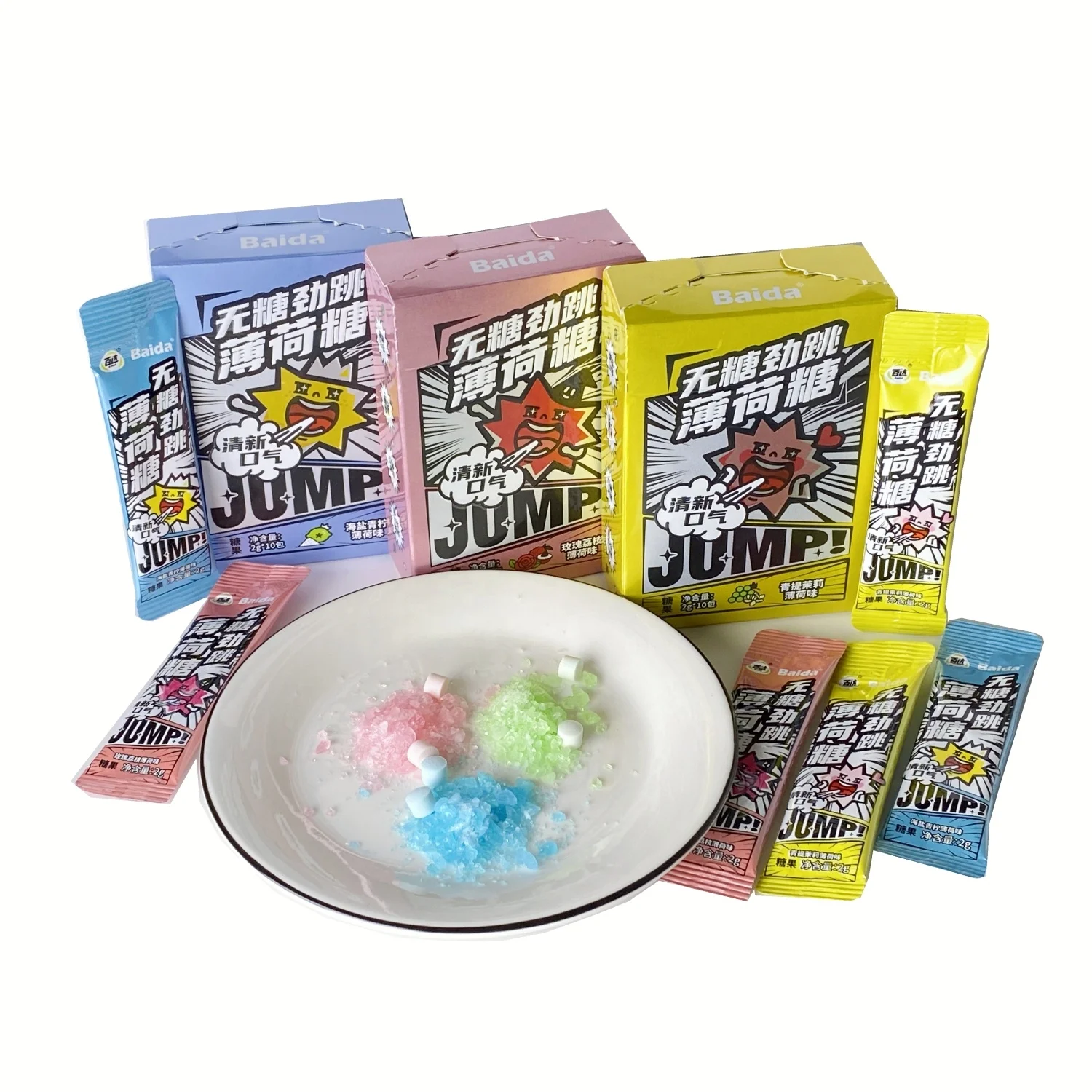 Bulk exotic snacks wholesale 20g free sugar foods popping candy with mint Tablet for freshing breath