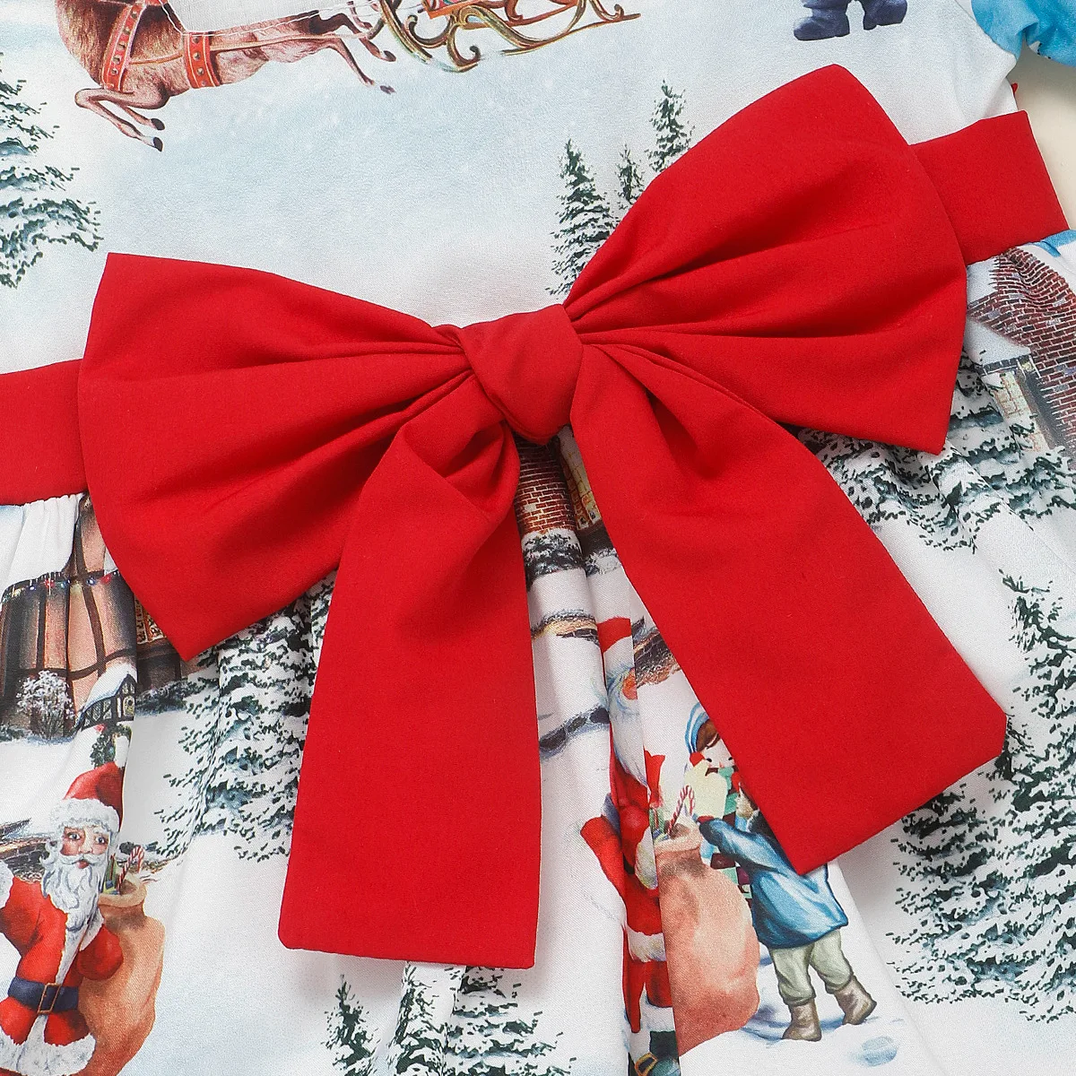 2023 New Baby Infant Girl Floral Bow tie Christmas Short Sleeve Dress 1-5 Years