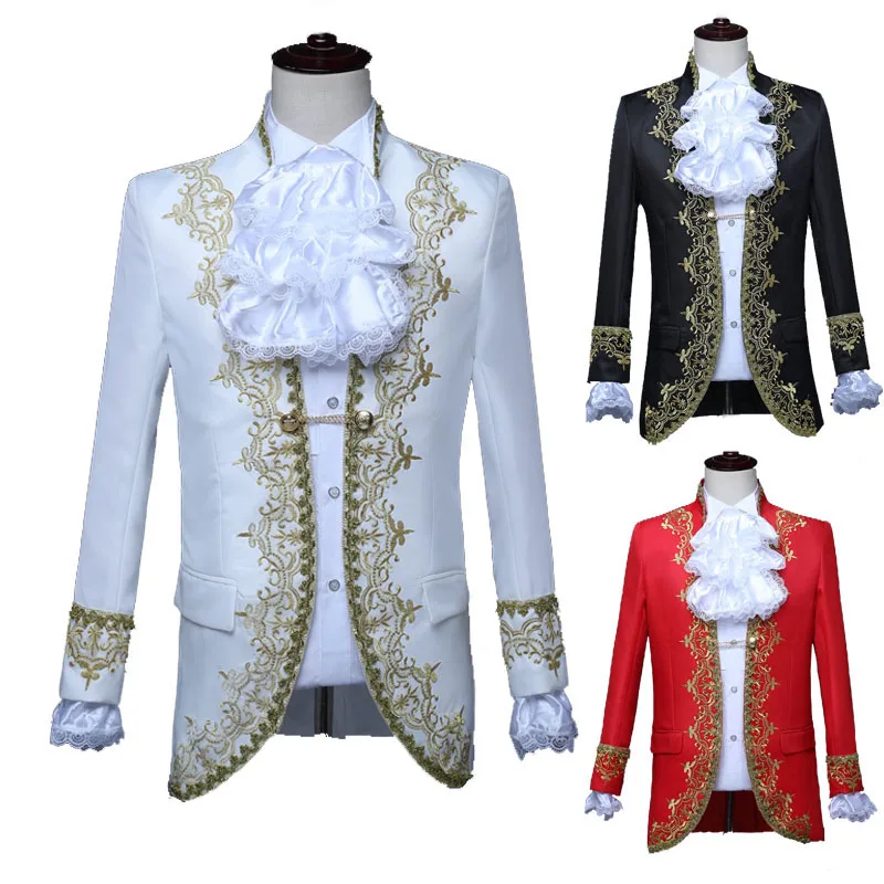 Mens Medieval Party Blazers Suits Dress Tuxedo European King Prince Royal Court Cosplay Costume Stage Prom Performance Clothing