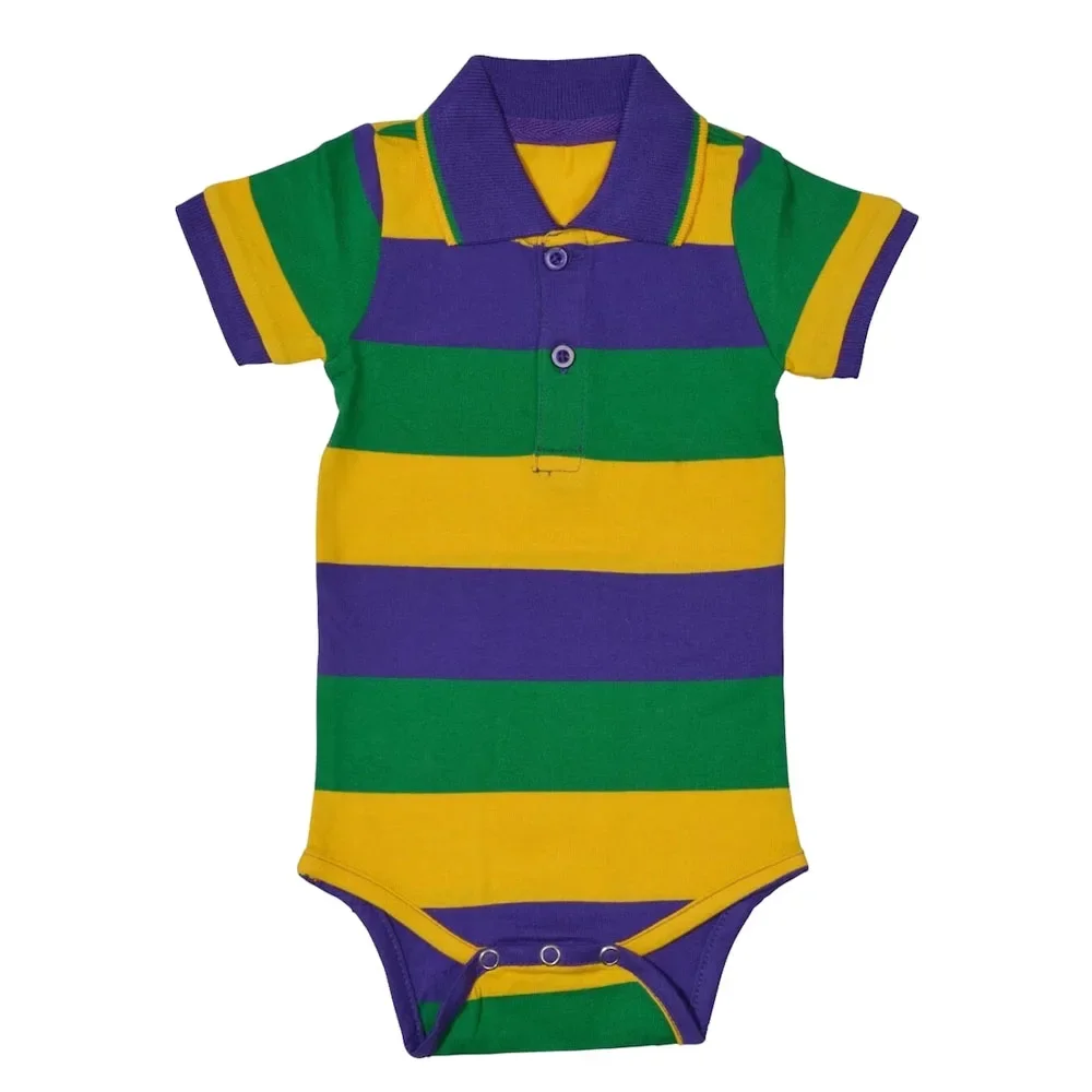 RTS bodysuit for newborns cotton knit short sleeve purple green gold Mardi Gras romper unisex baby boys cotton romper