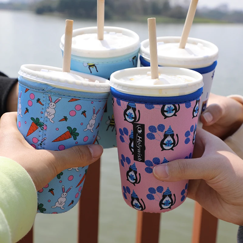 Custom Logo Durable Neoprene Fabric Drinks Milk Tea Coffee Cup Holder Cooler Sleeve Desk
