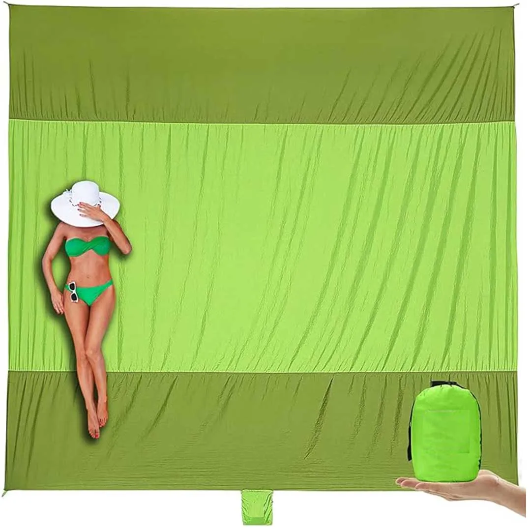 Travel Camping Hiking Picnic Blanket Waterproof Sand proof Lightweight Durable Beach Mat with 6 Stakes & 4 Corner Pockets