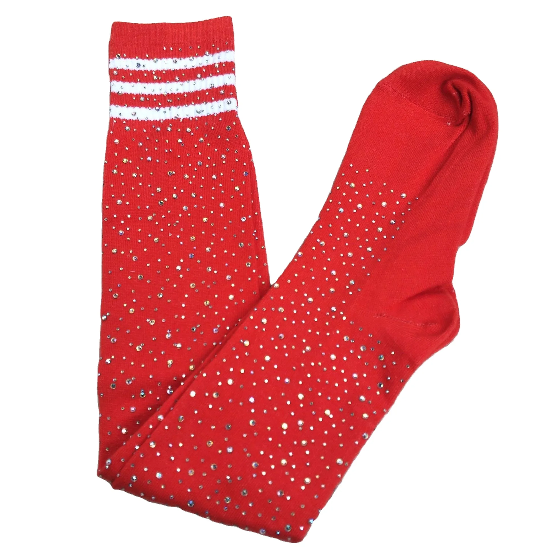 Женские модные чулки выше колена со стразами в полоску