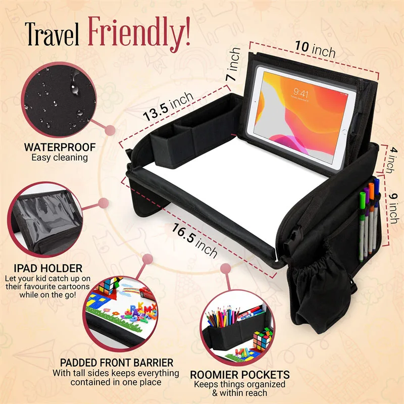 Collapsible kids car seat organizer tray foldable kids travel play tray Multifunctional Kids Travel Tray