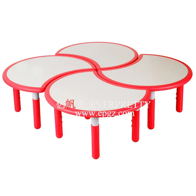 Kindergarten Furniture Height Adjustable Kids Activity Table  Kidney Shape Wooden Kids Table