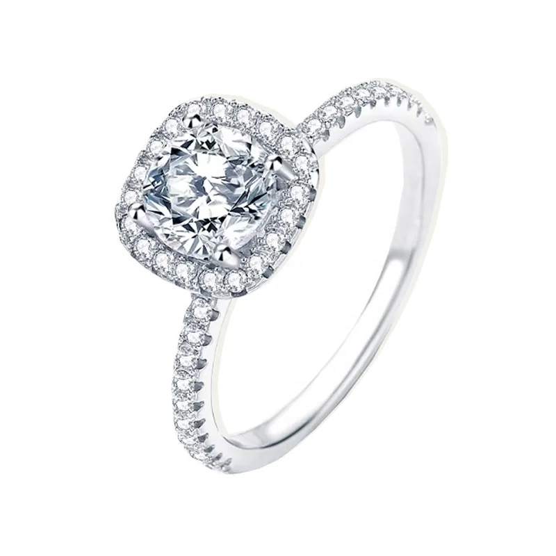 Wholesale Luxury Jewelry 925 Sterling Silver Diamond Square 1CT Moissanite Engagement Rings for Women