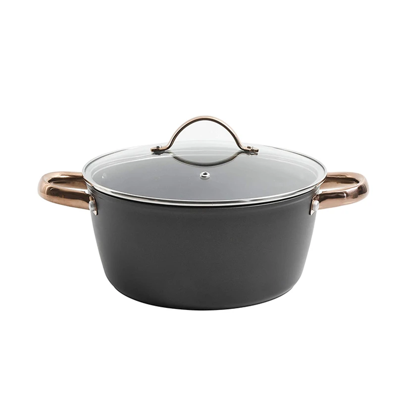 
Pro with Glass Lid Forged Aluminum Gold Plated Handle Non Stick Pot Saucepan Casserole 