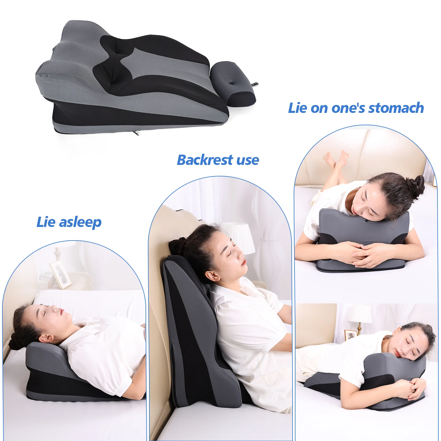 Adjustable Height Face Down Pillow for Sleeping Reading Wedge Pillow for Headboard Memory Foam Pillow for Stomach Sleeper