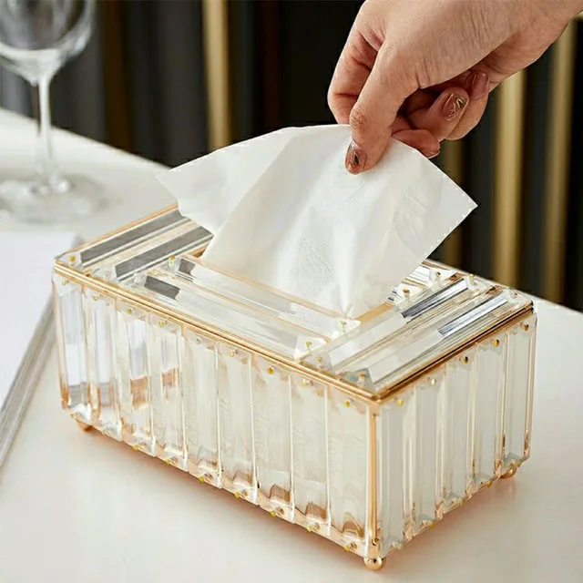 Best-selling new wedding home decoration transparent glass artifact rectangular crystal tissue box