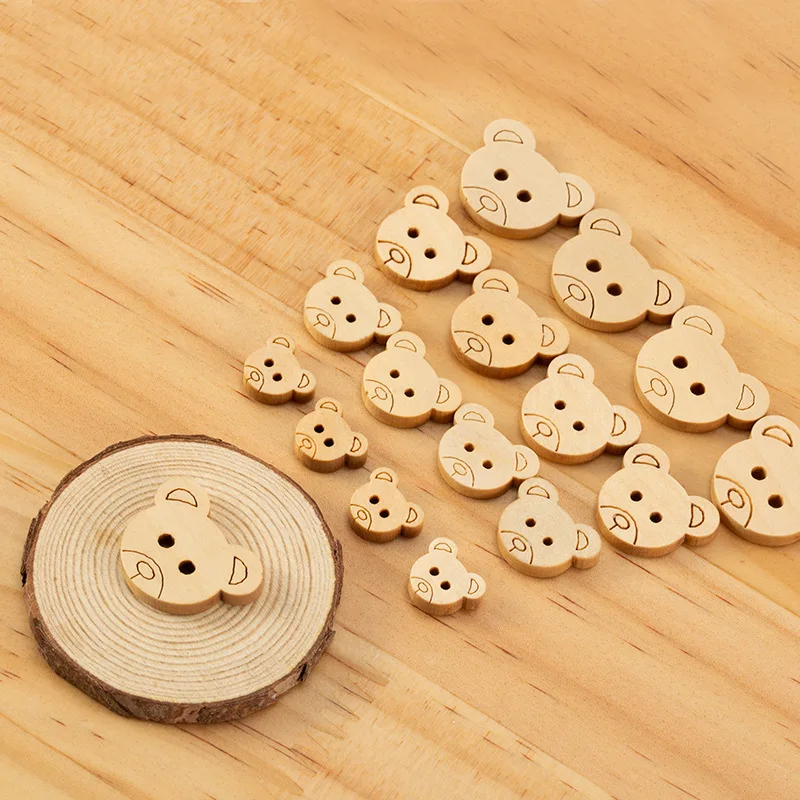SAS Creative Wooden Cartoon Animal Bear Head Buttons Handmade Material Diy Accessories Wood Buttons