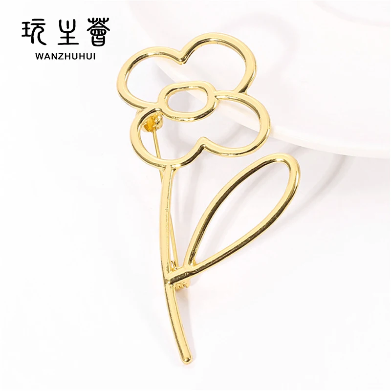 Fashion luxury gold plated flower brooches for girl women jewelry trendy
