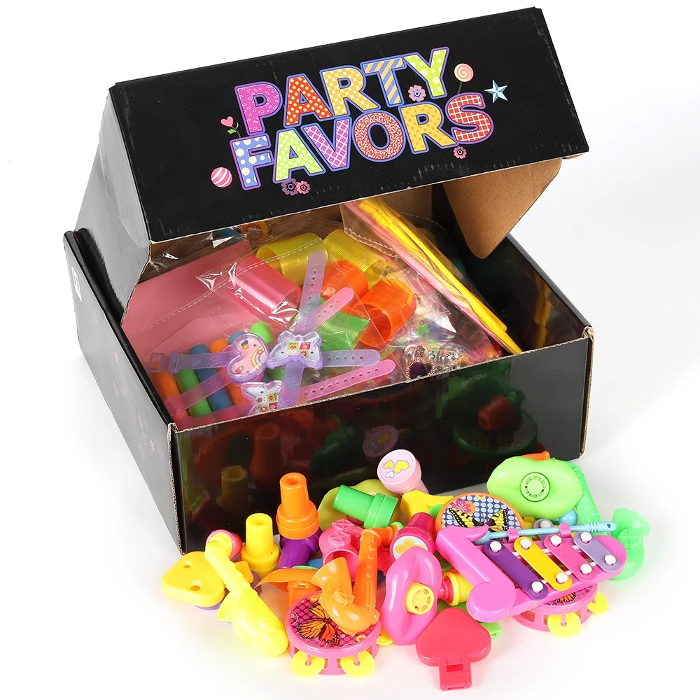 131pcs Assorted Toys Stamps Whistle Treasure Box Prizes Novelty BR Toys 3+ Birthday Party Favors Bag Fillers Carnival for Kids