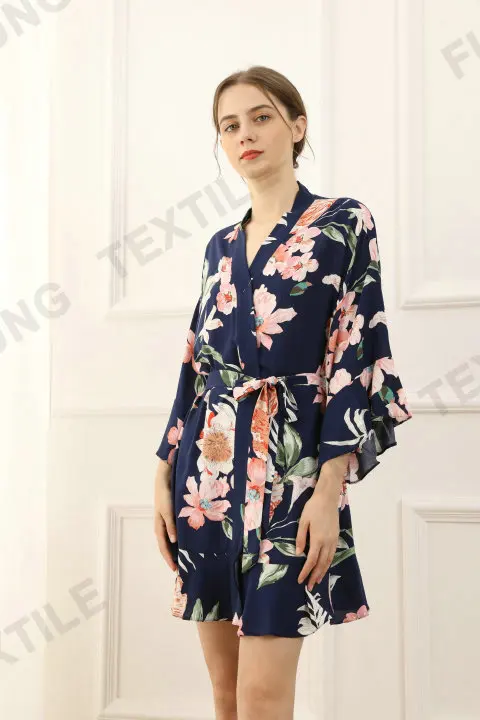 FUNG 6012 New design silky satin floral bridesmaid robe