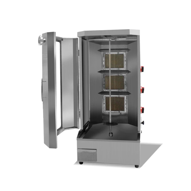 Gas fired shawarma machine 3 burner shawarma chicken rotisserie with door