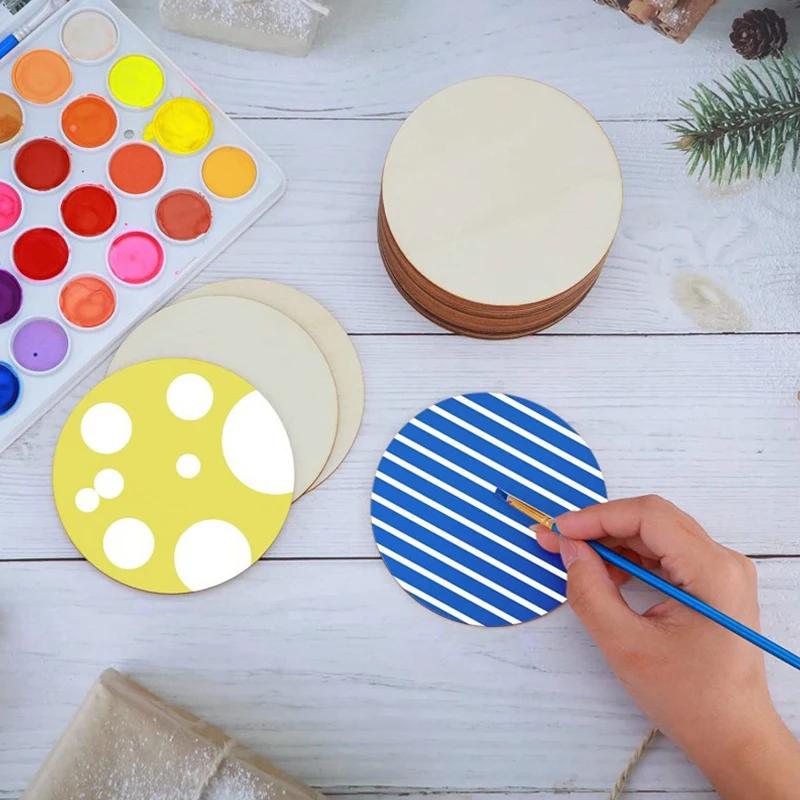 High Quality Wholesale Natural Round Blank Christmas Wooden Pieces Cutout Circle DIY Crafts Wood Discs Baby Monthly Mileston