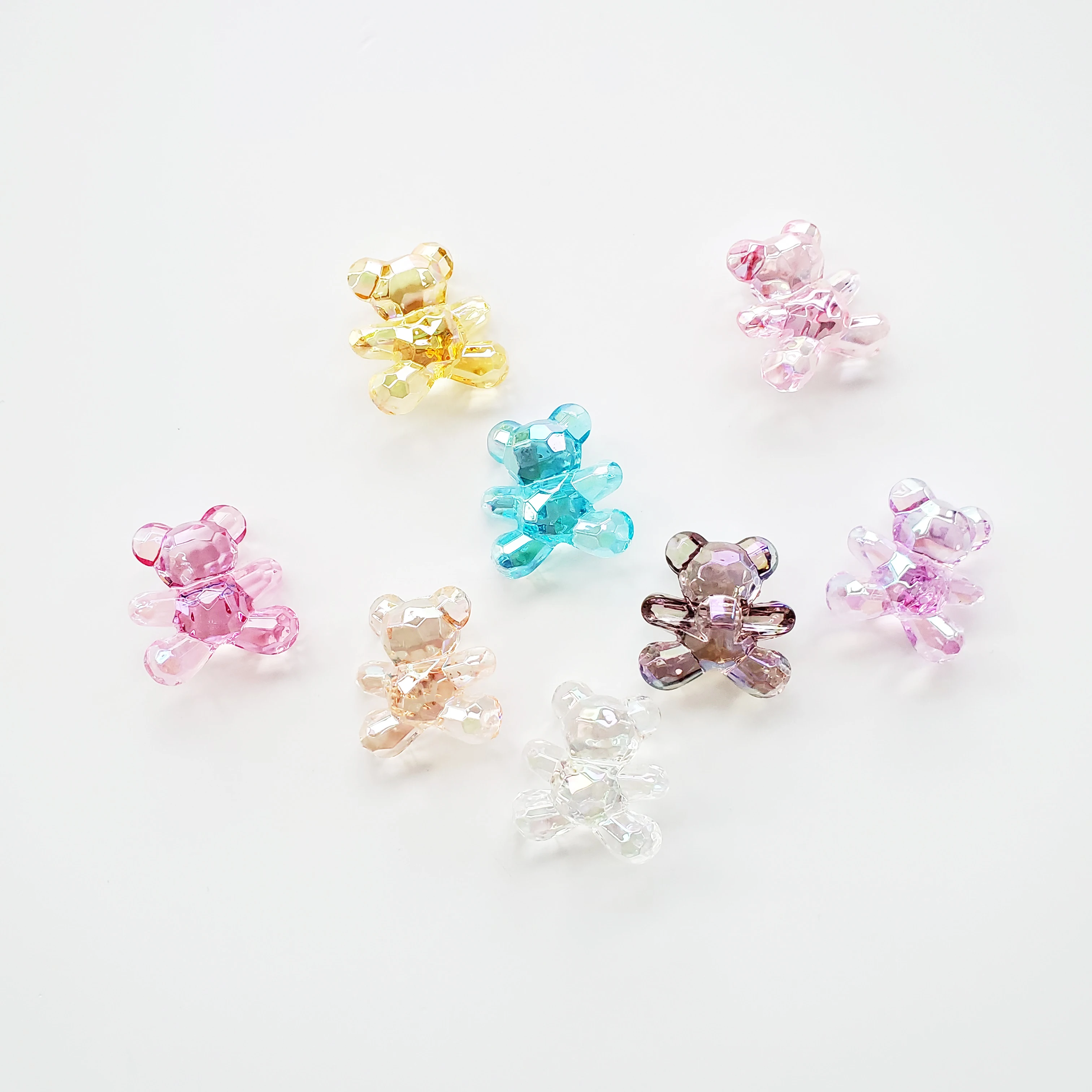 Kawaii Acrylic Beads Transparent Colorful Korean Back Hole Bling Glitter Teddy Bear Beads For Jewelry Making Accessory Kids Toys