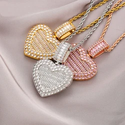 Custom Cz Picture Charms Pendant Necklace Full Diamond Hip Hop Jewelry Iced Out Locket Heart Photo Pendant Necklace