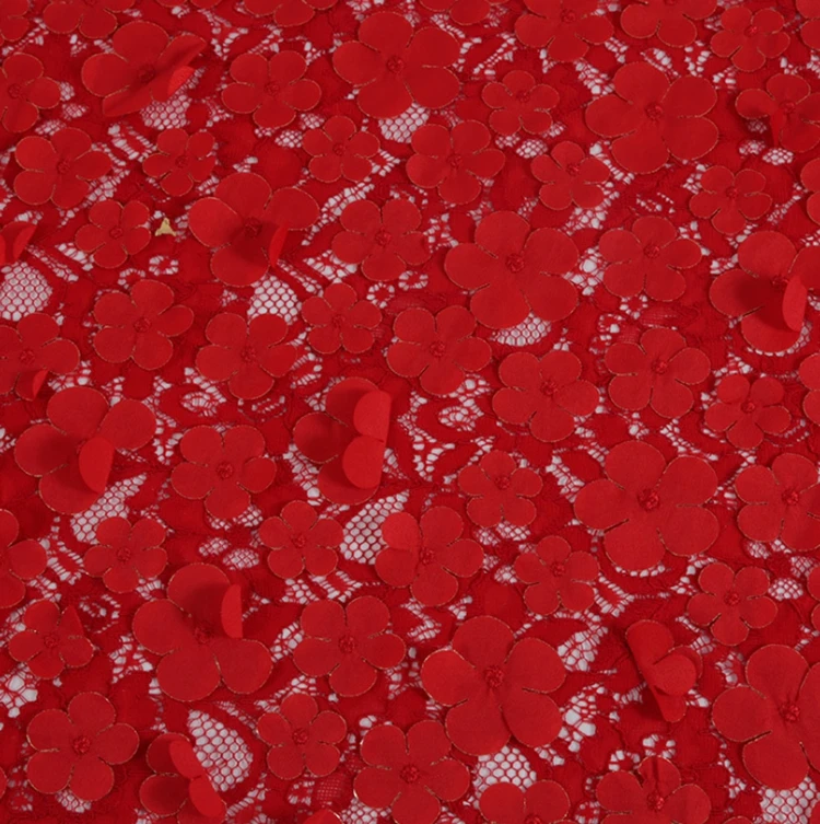 Прямые продажи с фабрики 100% полиэстер, украшенное цветочными лепестками, украшенная жемчужинами кружевное платье с вышивкой, используются для платьев