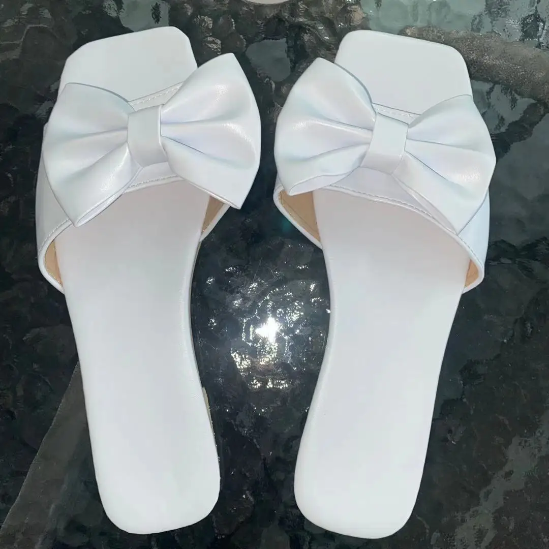 2020 trending sandals for women Flip Flop Bow Block Heel Slip-On Plain sandals indoor summer home slipper