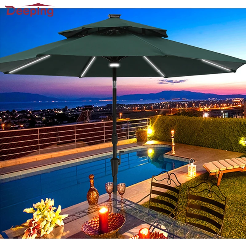 Glamping new deign outdoor sun led light patio parasol umbrella beach parasol outdoor garden parasol