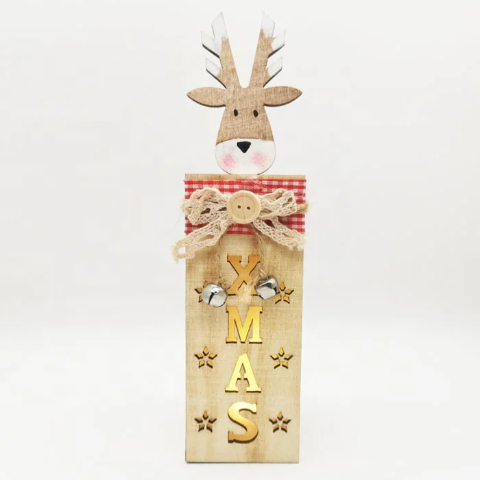 Hot Selling Wholesale Christmas LED Luminous Santa Snowman Elk Wooden Light Ornaments Gift Basket