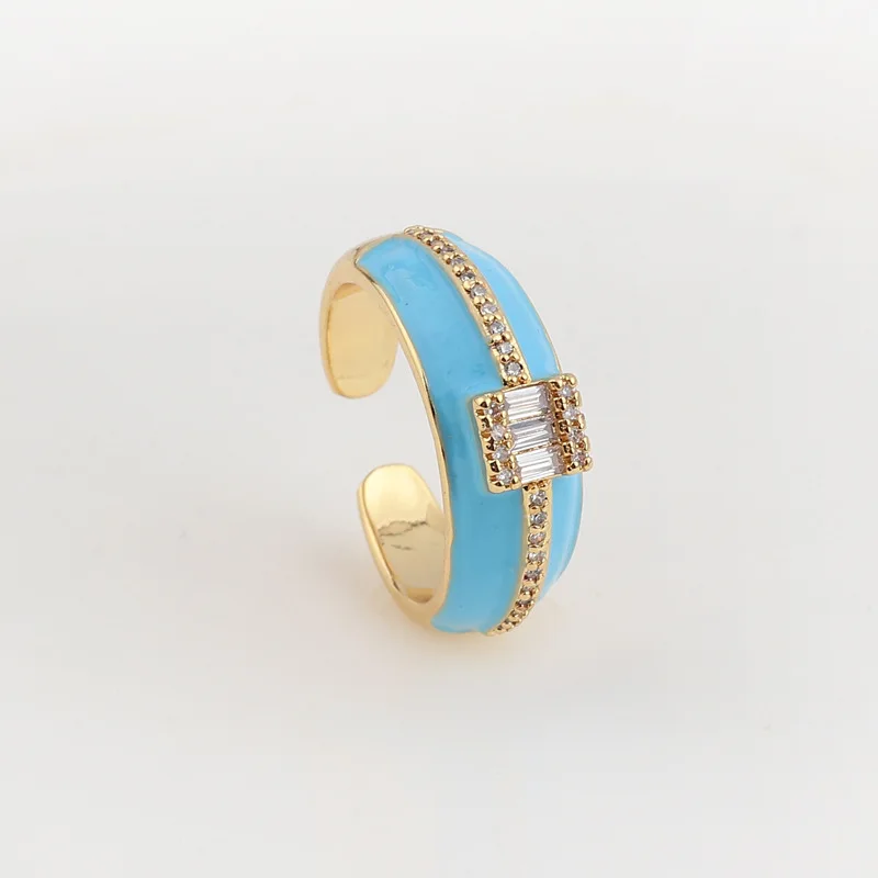 2021 Neon Enamel Shiny Zircon Opening Metal Adjustable Ring For Women Gold Plated Chunky Rings Engagement Wedding Jewelry