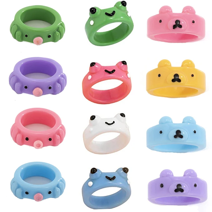 Colorful Acrylic Frog Chick Ring Funny Personality Cartoon Cute Ring Gift Jewelry for Women Wholesale Bulk
