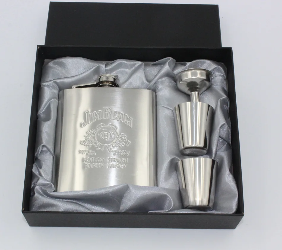 ZQ200 7OZ Hip Flasks Set Funnel and Wine Cups Luxury Stainless Steel Alcohol Whiskey Bottle Print Wine Gift Flask Set