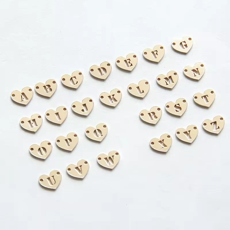 Wholesale Connectors Gold Filled Initial Alphabet  Double Hole Letter Heart Charms  for Jewelry  Making