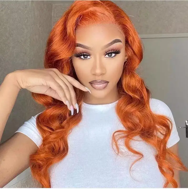 180% Density #350 Ginger Orange Peruvian Body Wave Human Hair 4x4 HD Lace Closure Wigs for Black Women Full Lace Human Hair Wigs