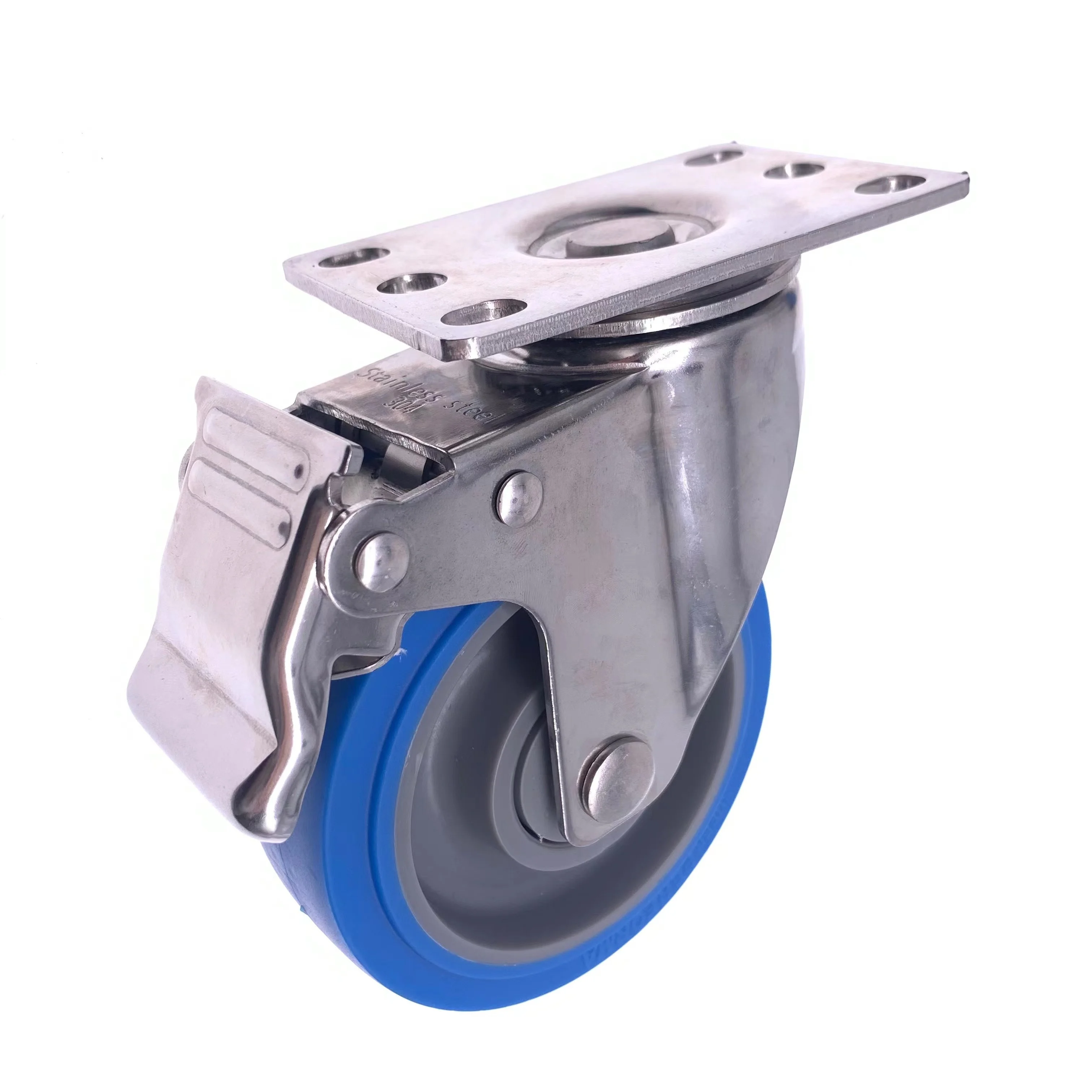 Medical Food Service Trolley 4 Inches Super PERFORMA Thermoplastic Rubber TPR Ball Bearing Total Brake Stainless steel caster