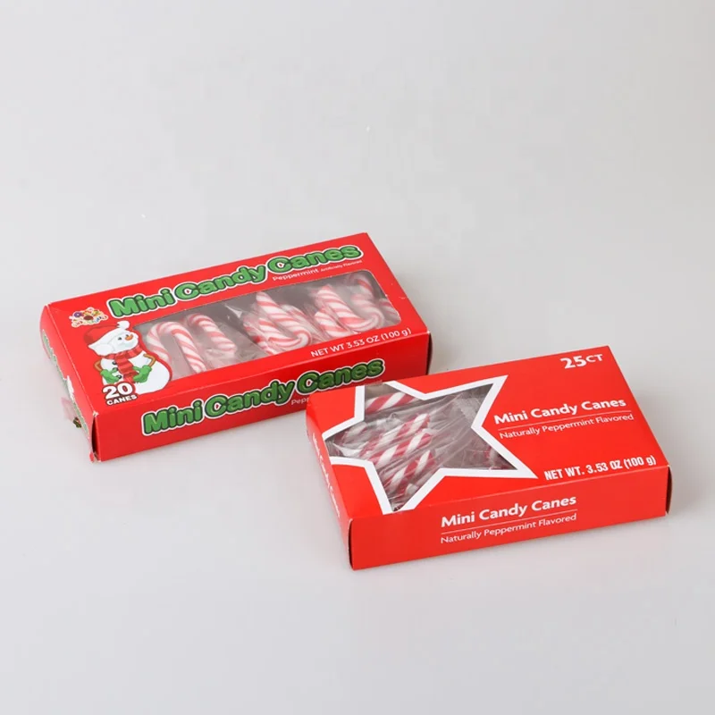Best selling Christmas Gift Box Packed 100g Mini Mint Candy Canes Stick Sweets Hard Candies