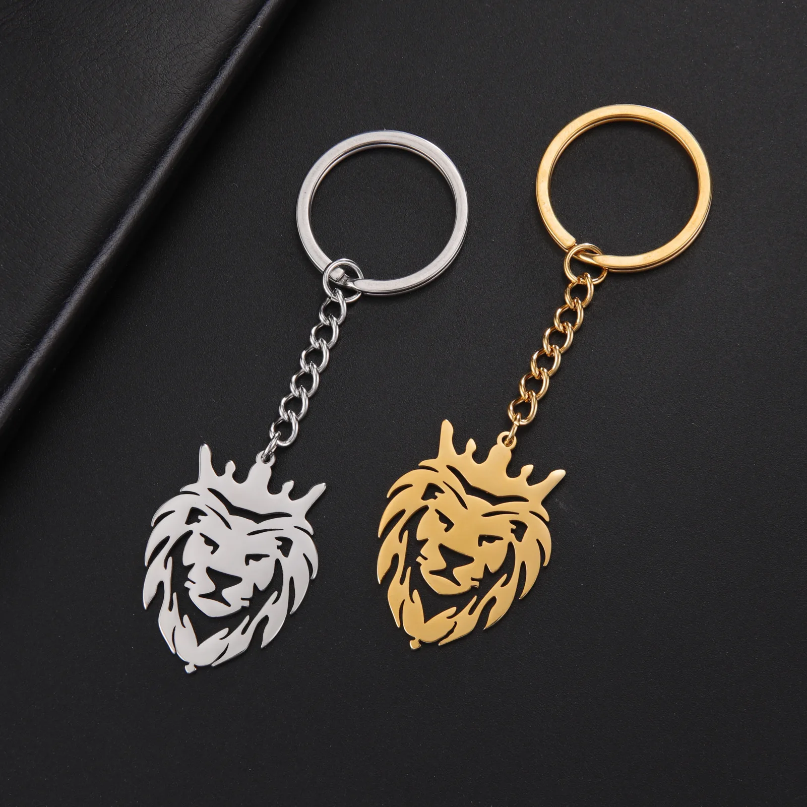 Fashion custom animal shape pendant dog cat charms keychain stainless steel pendant blank gold animal keychain