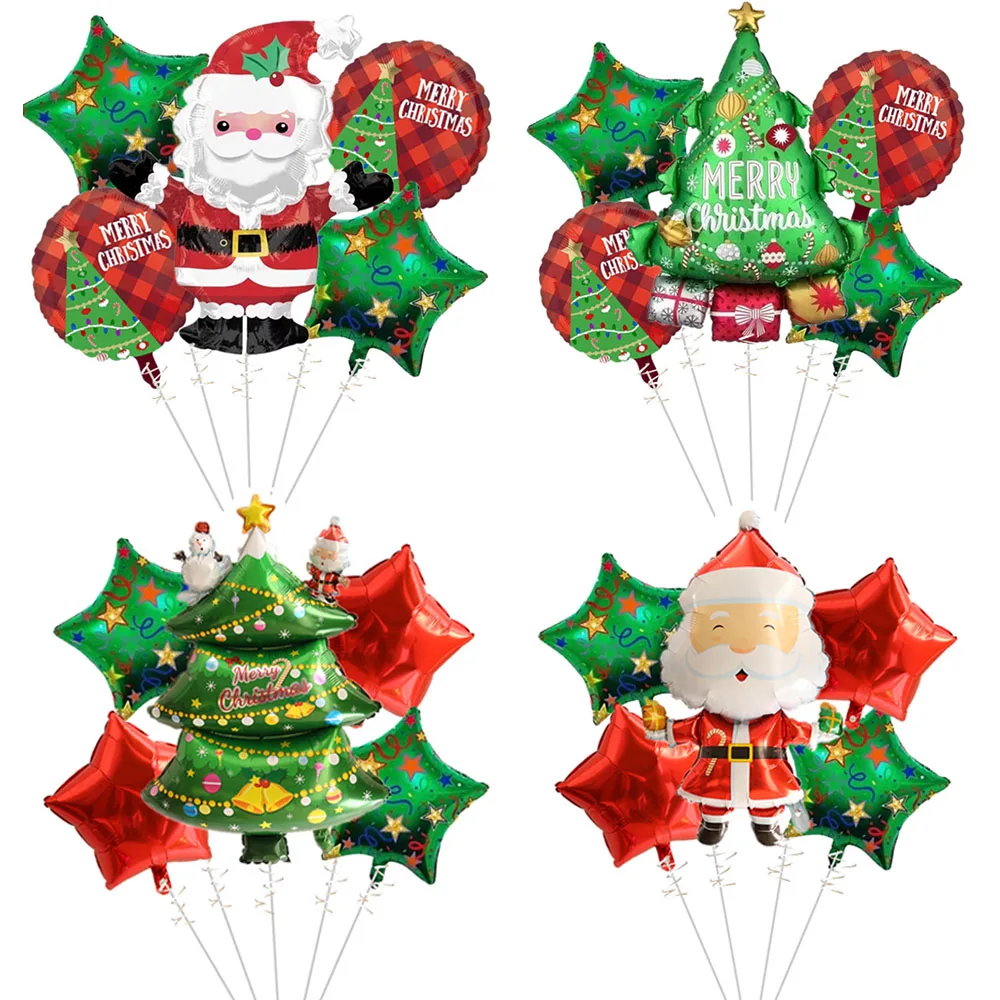 Wholesale 5pcs/set New Christmas Tree Foil Balloon Set Red Green Christmas Party House Background Decoration Balloons