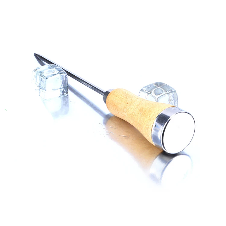 
Wood Stainless Steel Long Ice Cone Chiseled Ice Hockey Refrigerator Deicing Japanese Style Bartending Tools Bar Ice Cube Wine 