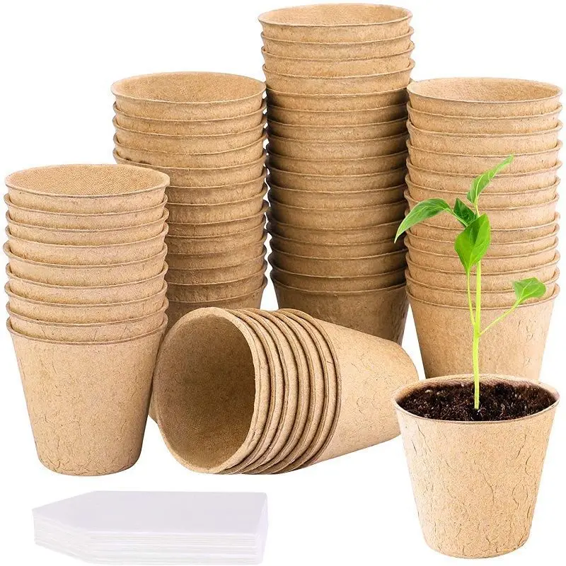 Round Square Biodegradable Paper Pulp Cup Fibre Seedling Starter Tray Plant Pots for Home Garden