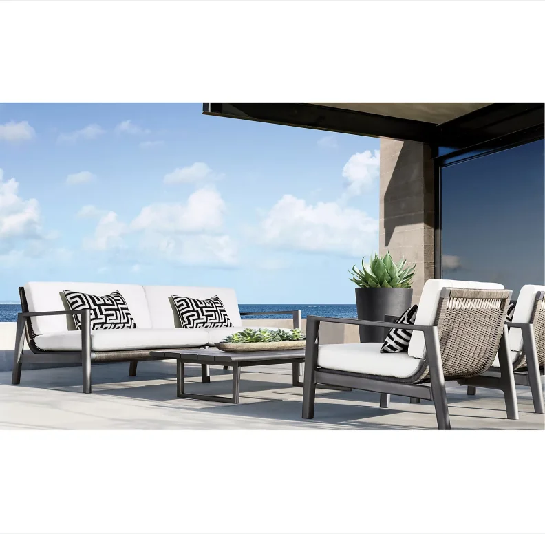 Green porch luxury furniture rustproof forged metal aluminium sectional outdoor sofa