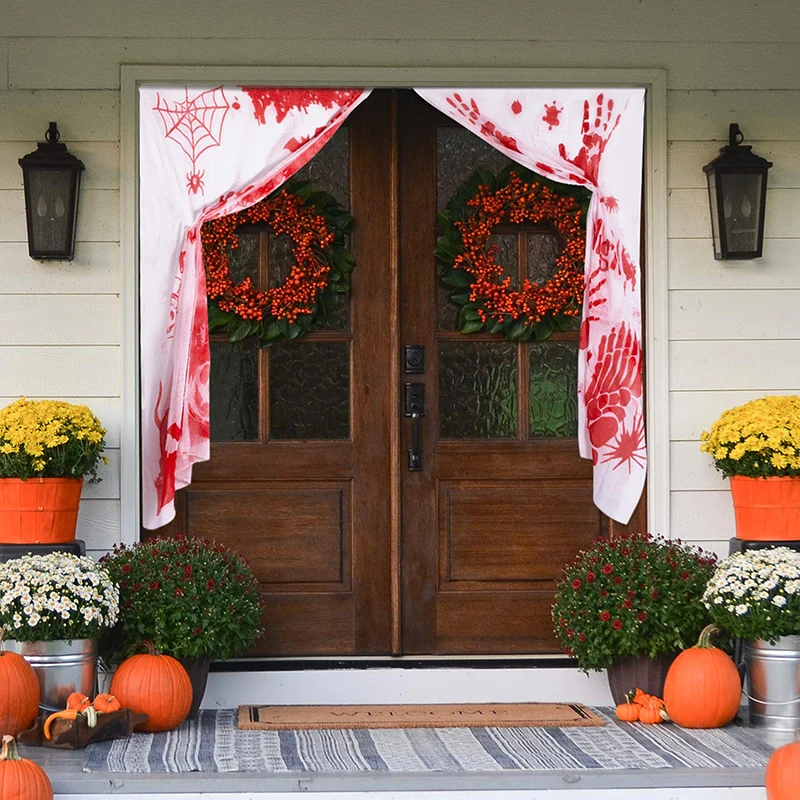 Halloween Decorative Black Sheer Gauze Terror Blood Window Door Net Tablecloth Festival Horror Props Haunted House Party Decor