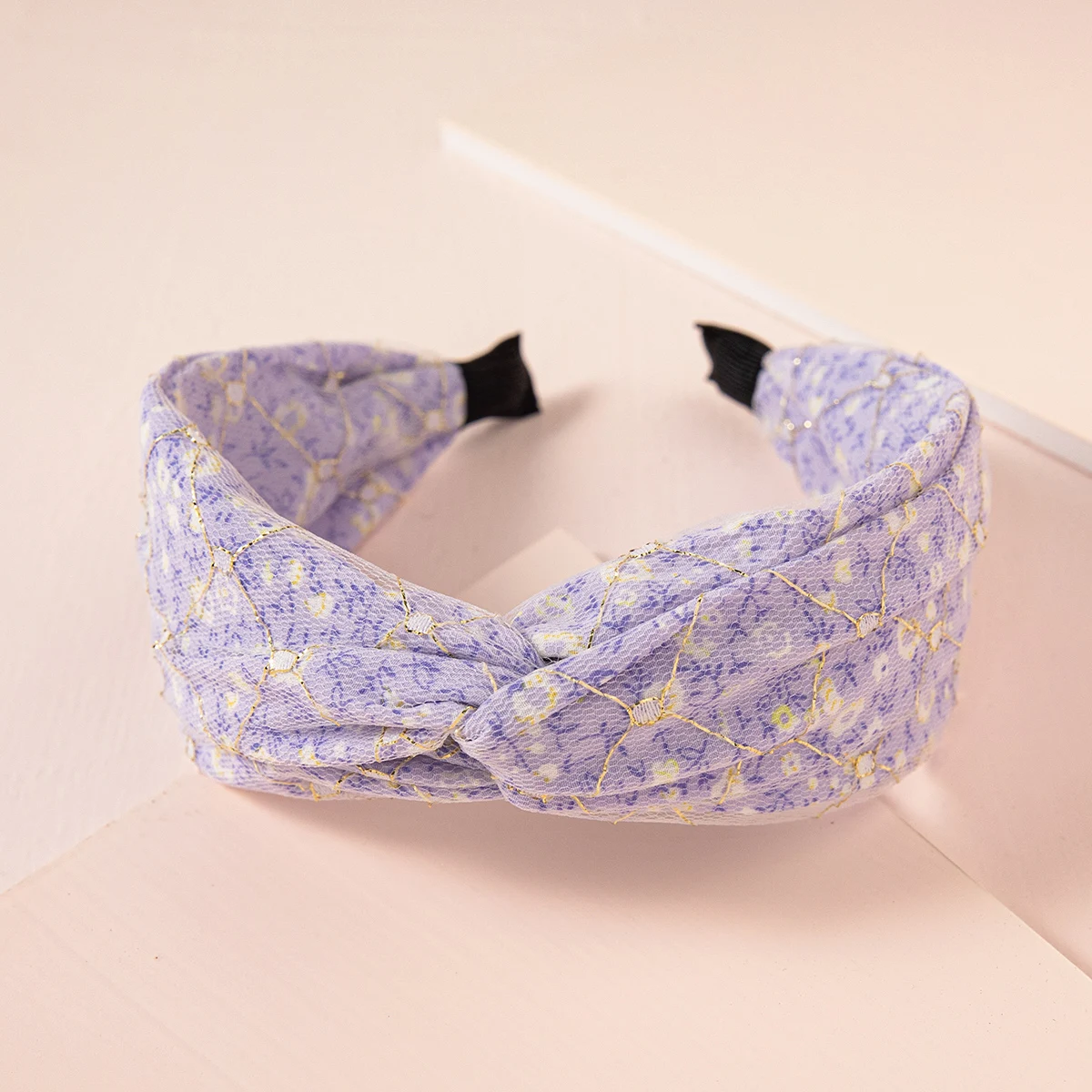 2021 popular floral print fabric cross elastic headband double layer for women and