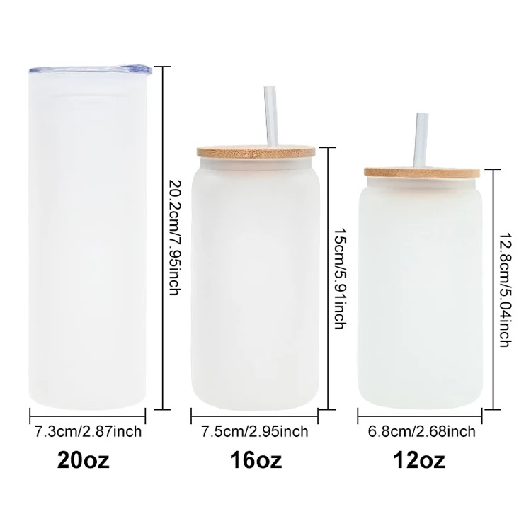 High quality sublimation 12oz 12 oz 16oz 25oz blanks ounce can shaped rainbow drinking frosted glass tumbler with straw