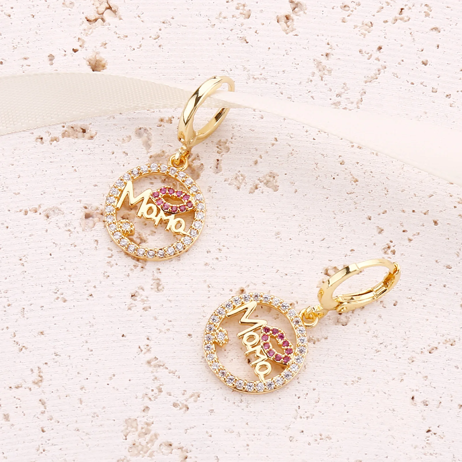Heart shape earrings studs gold heart shape hoop earrings pink mama earrings charms gold plated shining inlay zircon jewelry