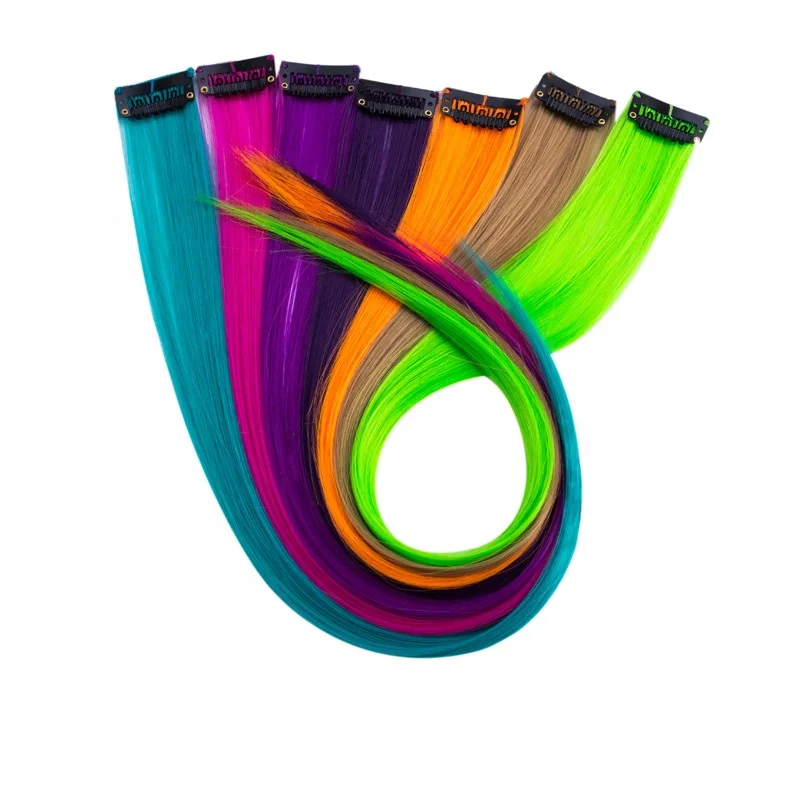 One Piece Clip In Hair Extension Synthetic Multi-colors Party Highlights Colorful Silky Straight One Clip Hair Extension
