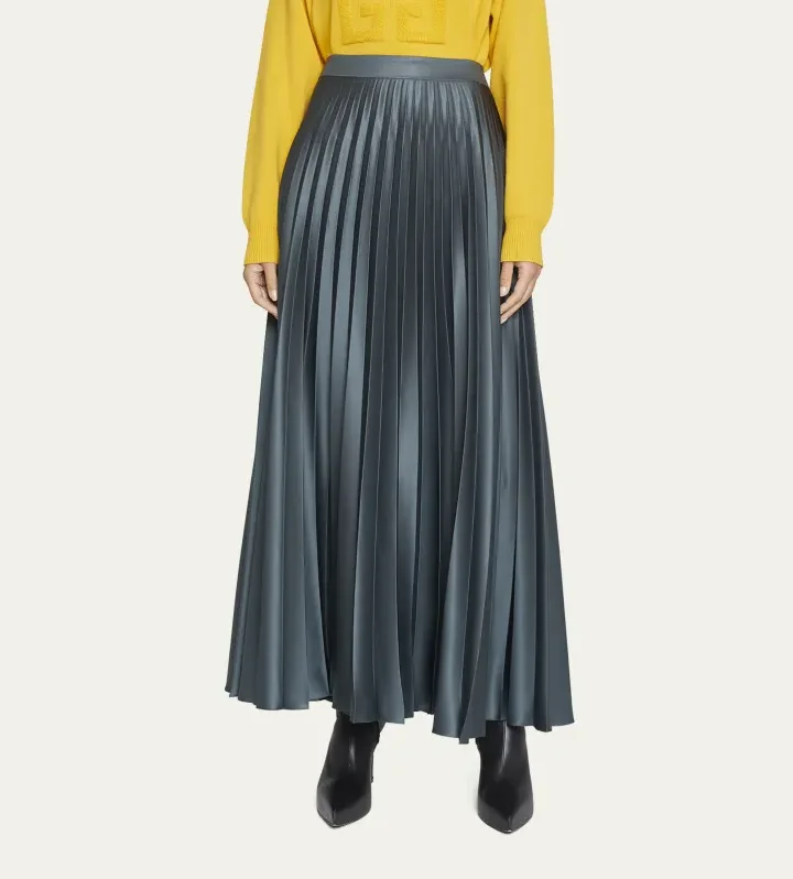 Customization Women Summer Casual Elegant High-rise Solid Pleated Satin Long Maxi Skirt